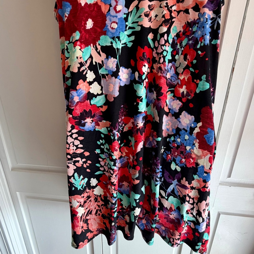 NEW Bright Floral Size Medium Sleeveless Open Front Draped Cardigan Vest Pockets - Picture 6 of 11